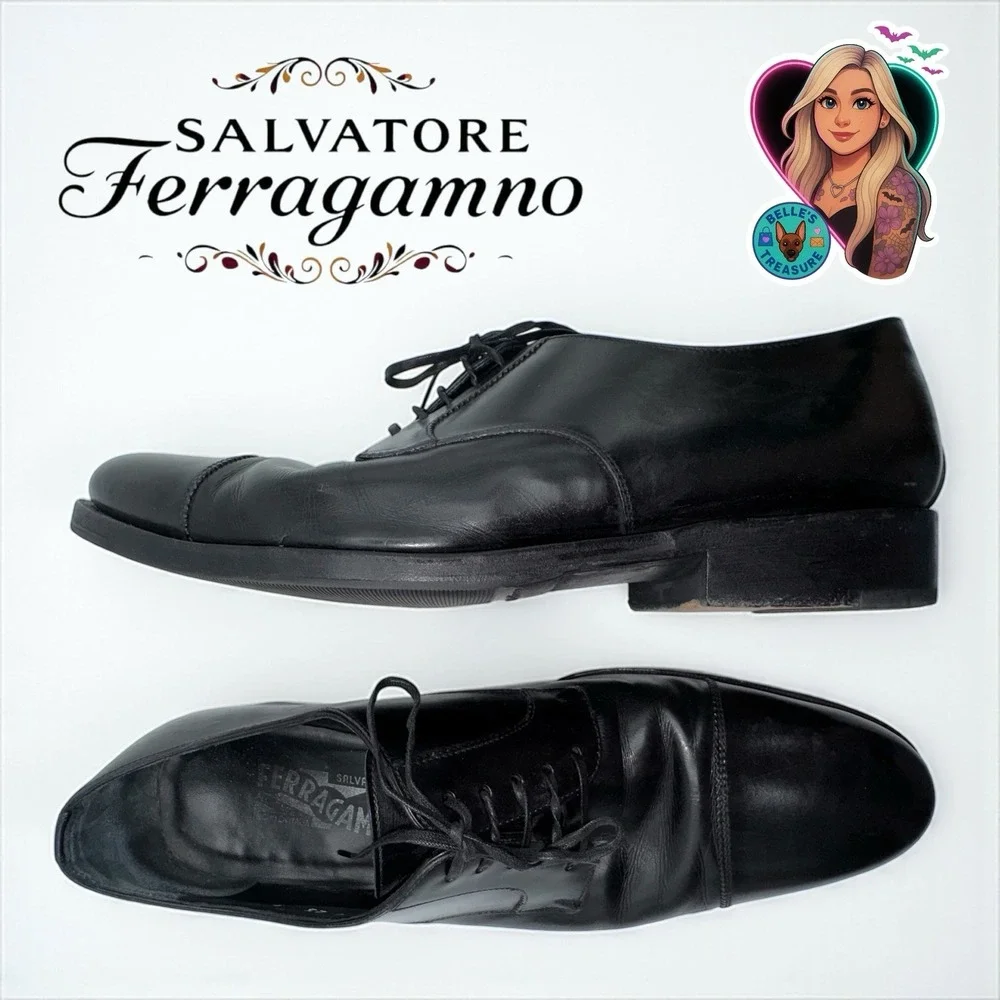 Salvatore Ferragamo Men\'s Black Pebble Grain Oxfords Shoes Vibram size 13B SALVATORE FERRAGAMO Black Pebble Grain | Mercari main image 4